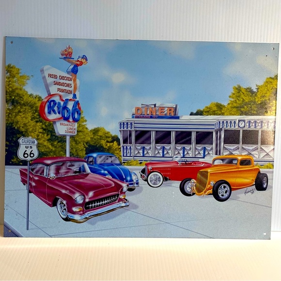 America's Highway Route 66 Diner Tin Sign metal poster 1998 16"x12" - Picture 1 of 6